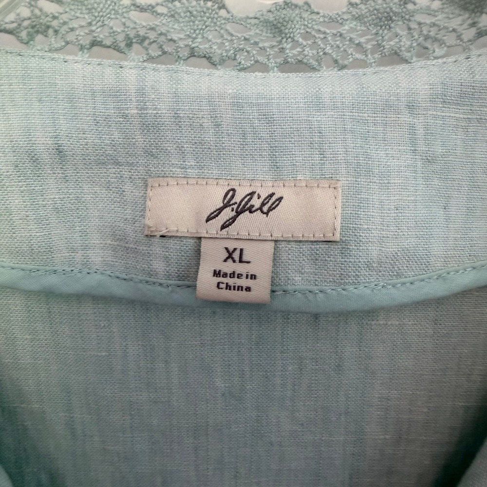 J. Jill Linen Crochet Trim Jacket Womens XL Seafoam Green - Picture 2 of 14